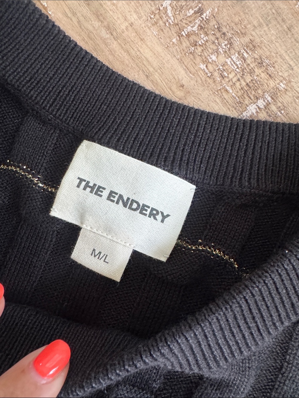 The Endery Black Gold Wiggle Stripe Knit Grid Tee M/L - Picture 7 of 8